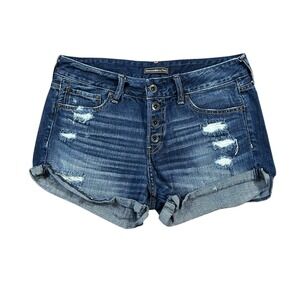 Abercrombie & Fitch Button Fly Distressed Cuffed Denim 3" Shorts Size 29 Blue‎
